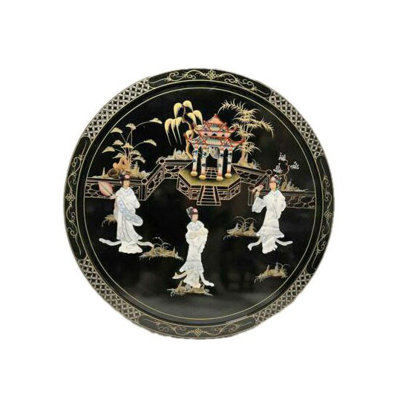  Oriental Art Round Painting in Lacquer and Inlaid
