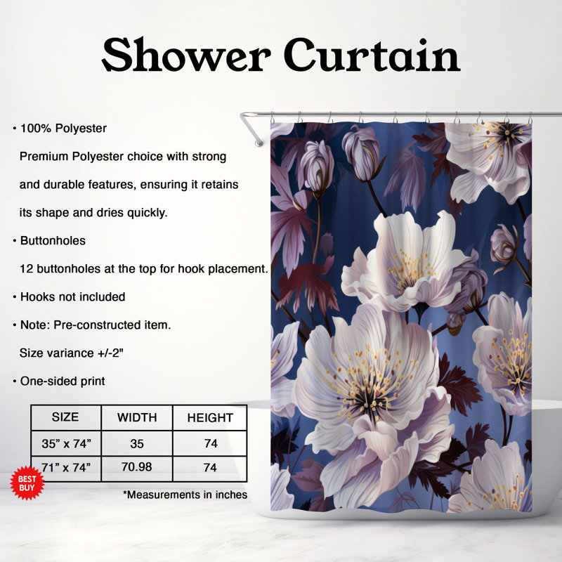 Rideau de douche Violet Blossom Premium, H 74 po x l 71 po