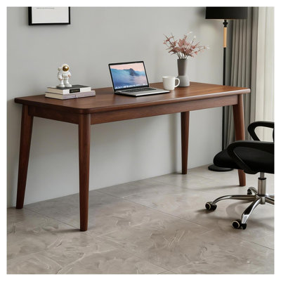Solid Rubberwood Writing Desk with Mid-Century Modern Design, Walnut Finish, 55.1 x 19.7 Inch Computer Workstation for Home Office