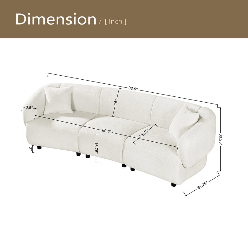 Canapé de 98,5 po à conception incurvée contemporaine à 3 places, conception épurée et structure durable, Beige
