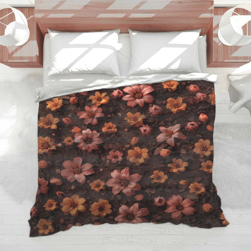 Orange Pink Blossoms Comforter, King