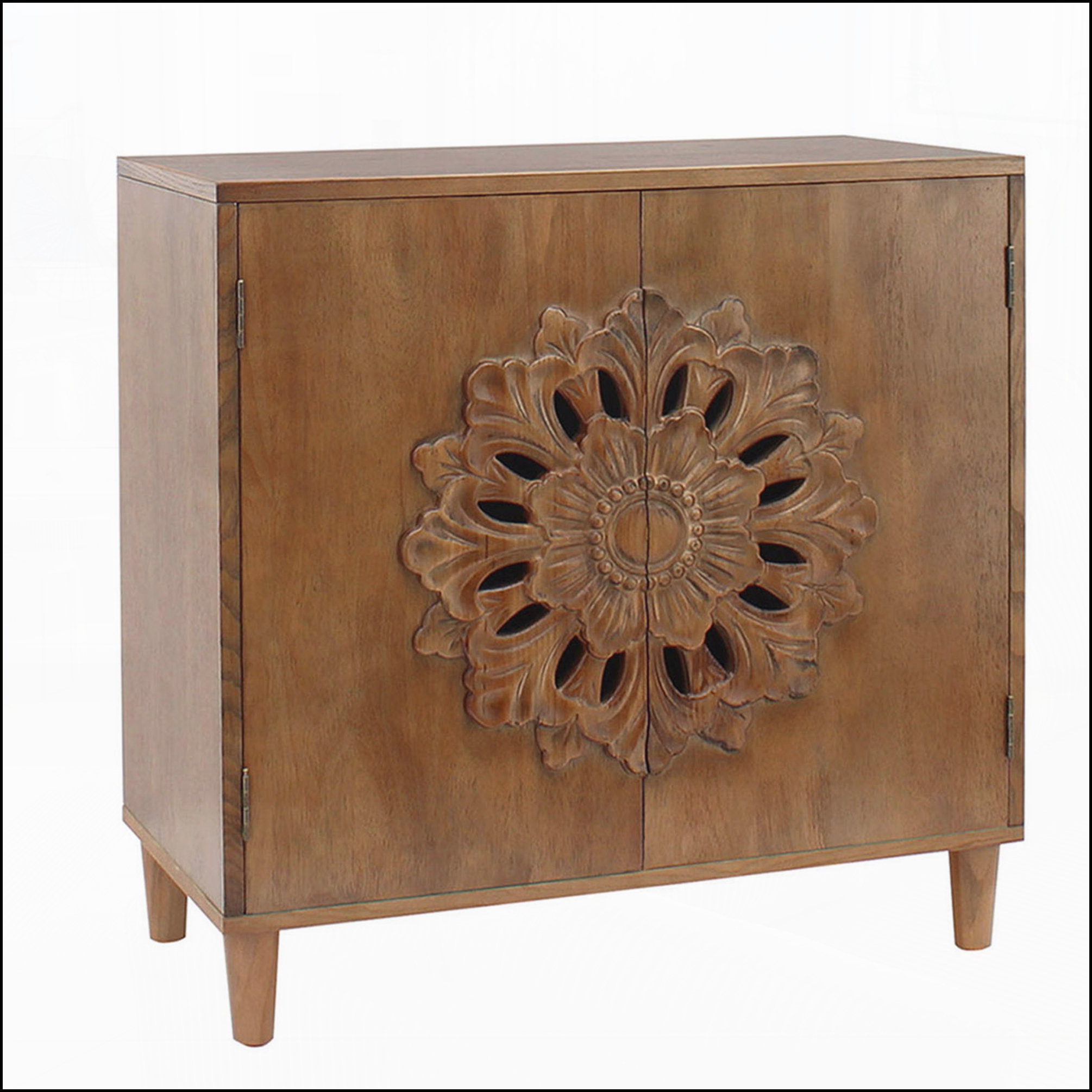 Dakota Fields Wooden 2-Door Cabinet with Floral Design for Living Room ...