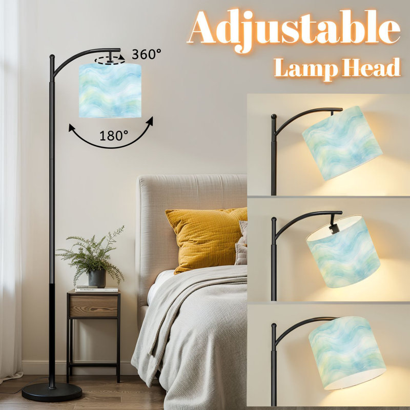 Lampe sur pied à arc avec abat-jour réglable Abstrait pastel vague bleu vert flottant paysage lampe sur pied de plage 3 températures de couleur à intensité variable avec poteau pour interrupteur