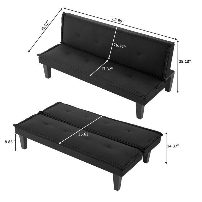 Dark Gray 62.99" 5-Position Adjustable Convertible Futon Sofa Bed Faux Suede Twin Sleeper For Small Spaces Living Room Office Guest Room