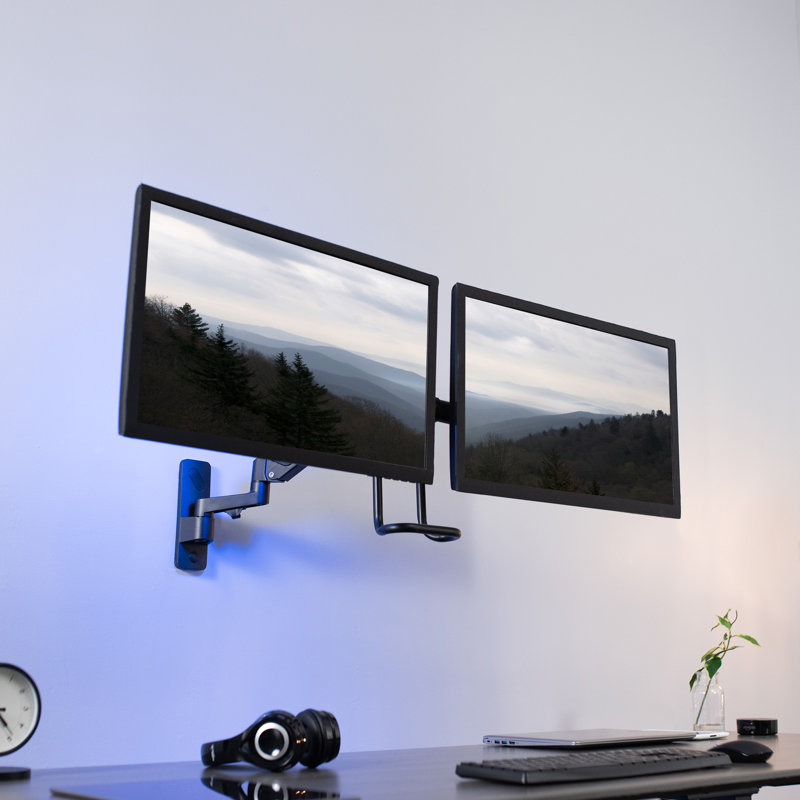 Black Aluminum Dual Monitor Pneumatic Arm Wall Mount