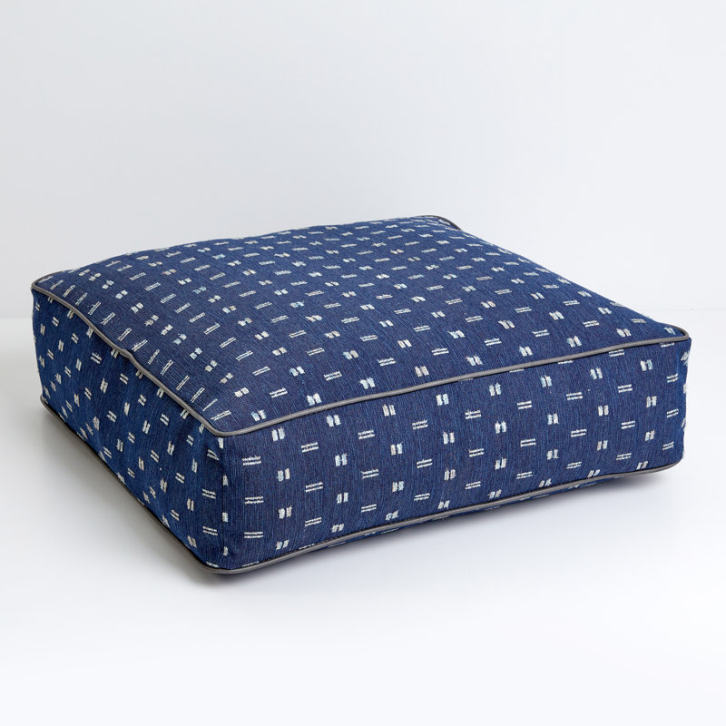 Sinkler Upholstered Pouf, Blue Polyester
