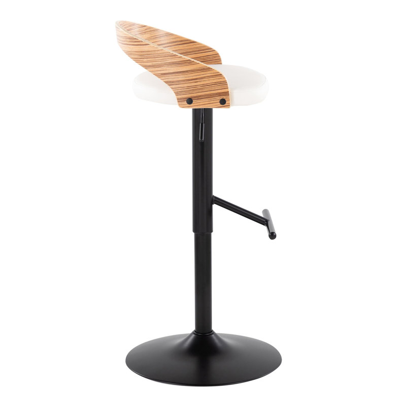 White Adjustable Swivel Bar Stool with Zebra Wood Back