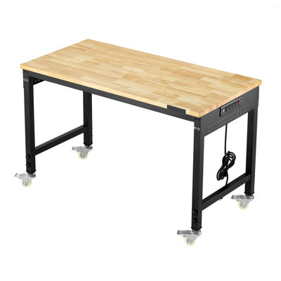 48" Workbench On Wheels Adjustable Height Table With Power Outlet & Pegboard