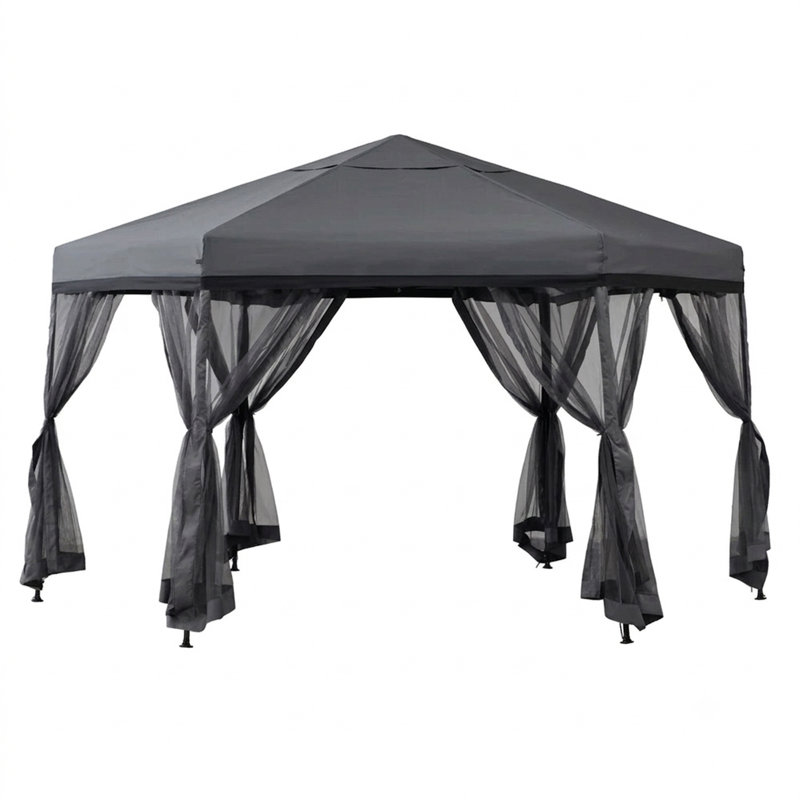 MASTERCANOPY Hexagonal Soft Top Gazebo with Mesh Sidewalls