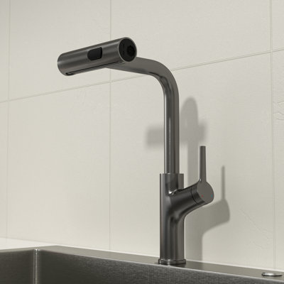 Stainless Steel Pull Out Kitchen Sink Faucet 4-Function Single Handle Swivel Sink Faucet