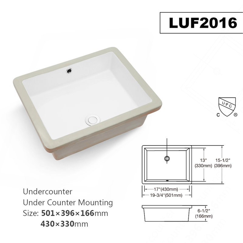 Lavabo de salle de bain rectangulaire encastré en céramique blanc avec trop-plein 20 po x 15,5 po