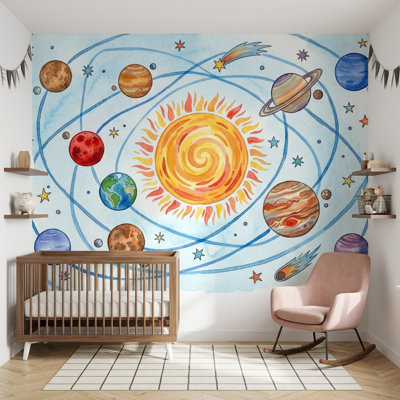 Papier peint système solaire solaire aquarelle amovible