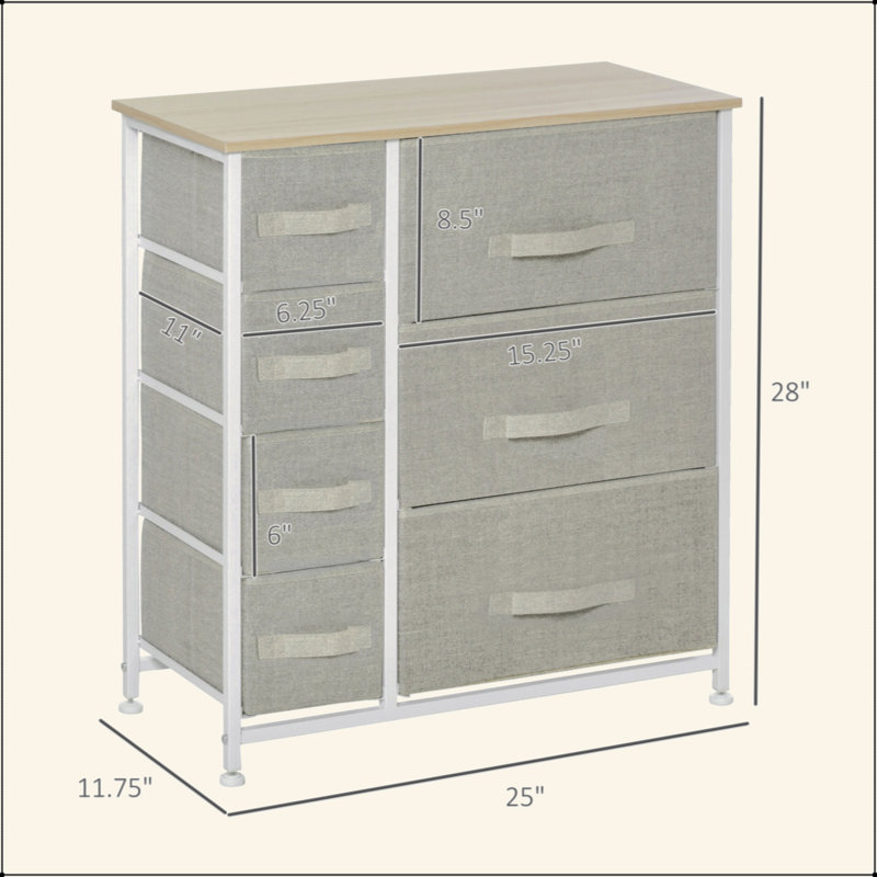 Unité de rangement d'armoire à 7 tiroirs avec tiroirs, bacs en tissu faciles à tirer avec structure en métal pour la chambre à coucher, placards