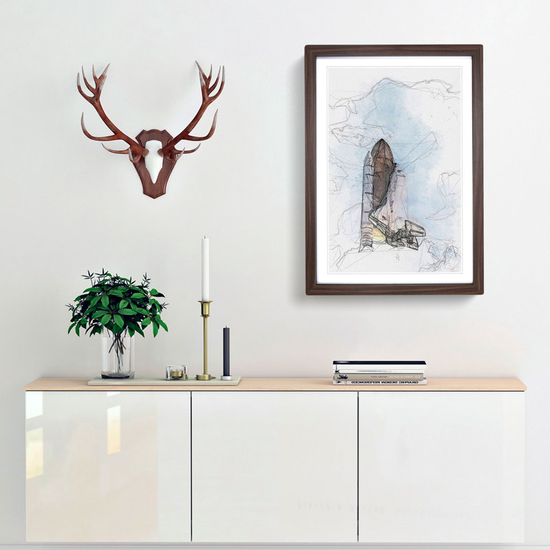 Atlantis Space Shuttle in Abstract - Picture Frame Graphic Art Print, 36cm H x 27cm W x 2cm D, Walnut Framed