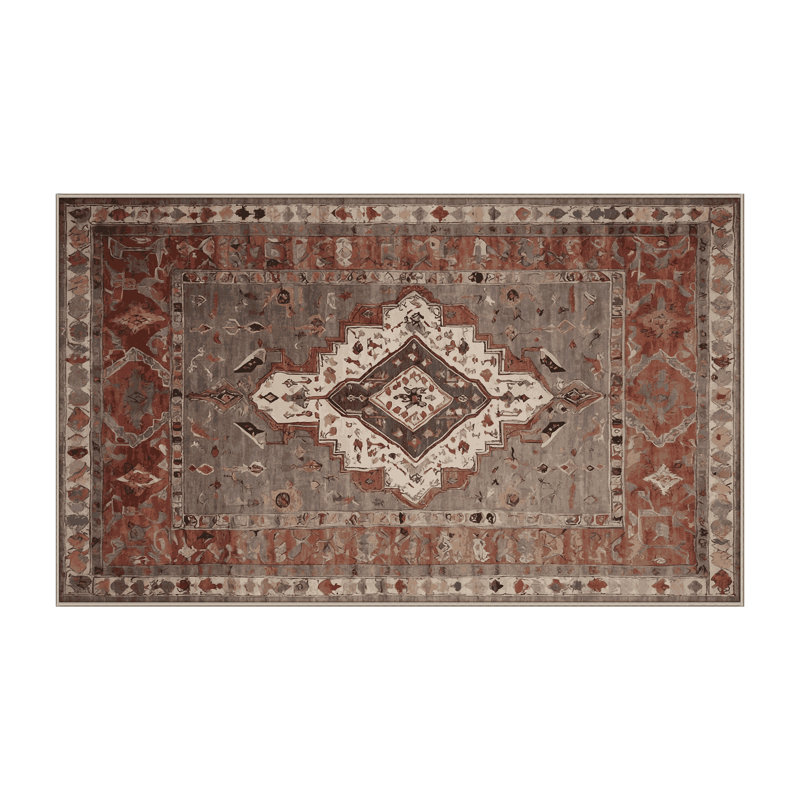 Machine Washable Brown Area Rug, Rectangle 5' x 8'