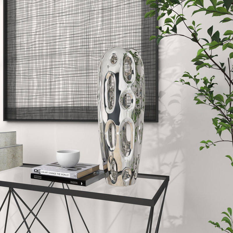 Vase de plancher en céramique 21 ", argent, H 21 po x l 7 po x P 7 po