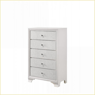 Commode, commode crocodile embossée à 5 tiroirs Modern Glam White Frost | Blanc | Bois massif