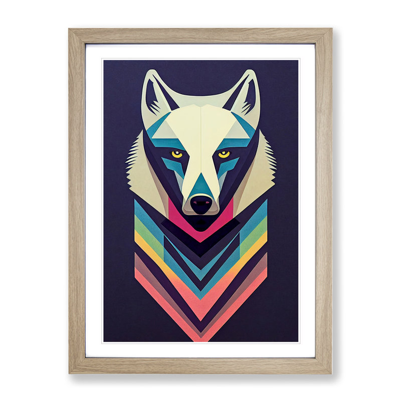 XV1022-5245X Wolf Art No.2 - Single Picture Frame Print, 46cm H x 34cm W, Oak Framed