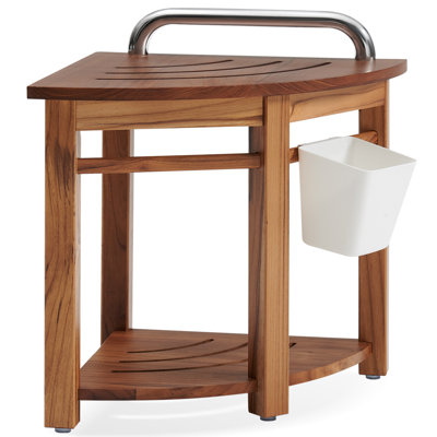 Banc de douche 19 po en teck avec poignée Ebern Designs