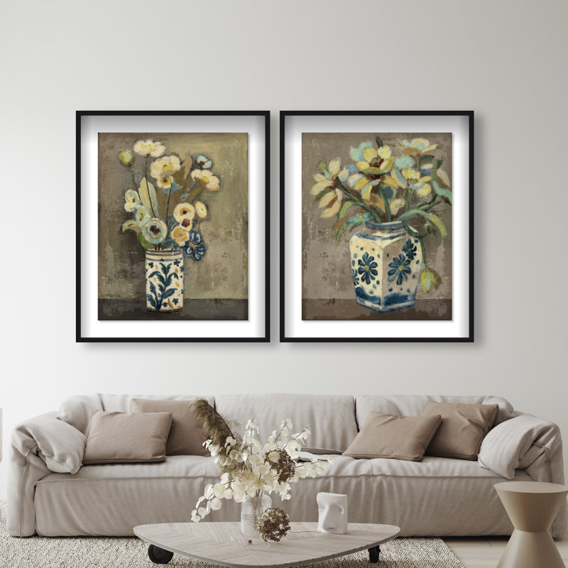 Flowers in vases set Shadowbox Floral & Botanical Print by Oliver Gal, Black Frame, 16 x 20, 37.5"H x 46.5"W, Black Shadowbox