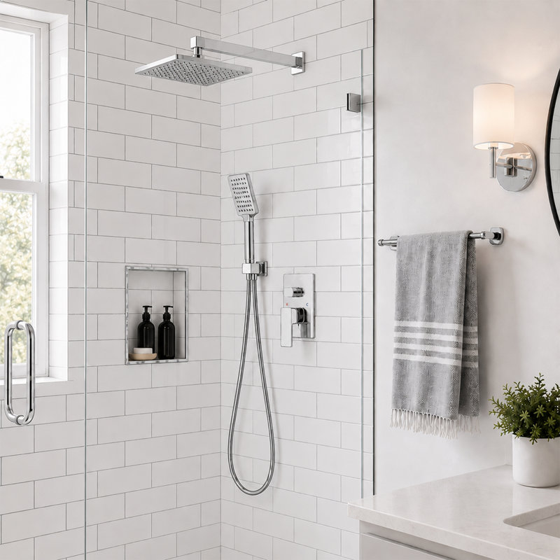 Prism 4-Spray Square Shower System with Handheld (Valve Included), Polished Chrome
