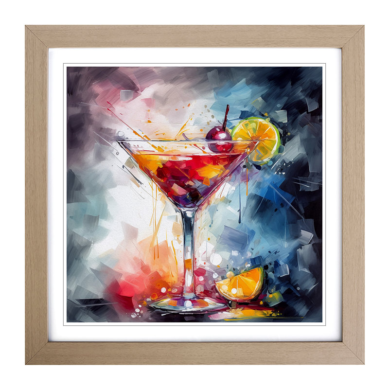 Cocktail Abstract Art - Single Picture Frame Print on Wood, Oak
