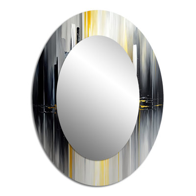 Abstract Geometric Black And Yellow II - Large Oval Wall Mirror On Metal