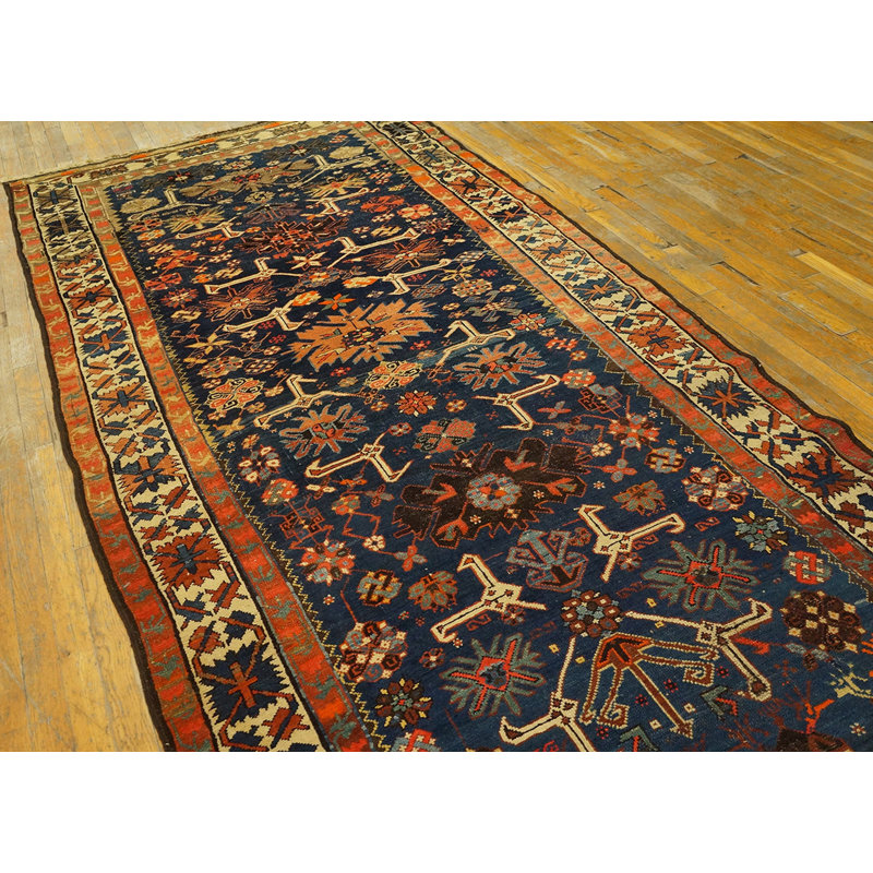 Antique Caucasian Allover Geometric Wool Hand Knotted Pile Blue 1900s Rug
