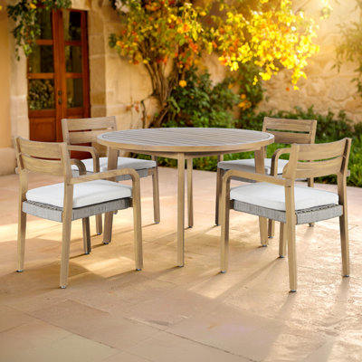 Arden 5-Piece Wood And Wicker Outdoor Dining Set, Natural