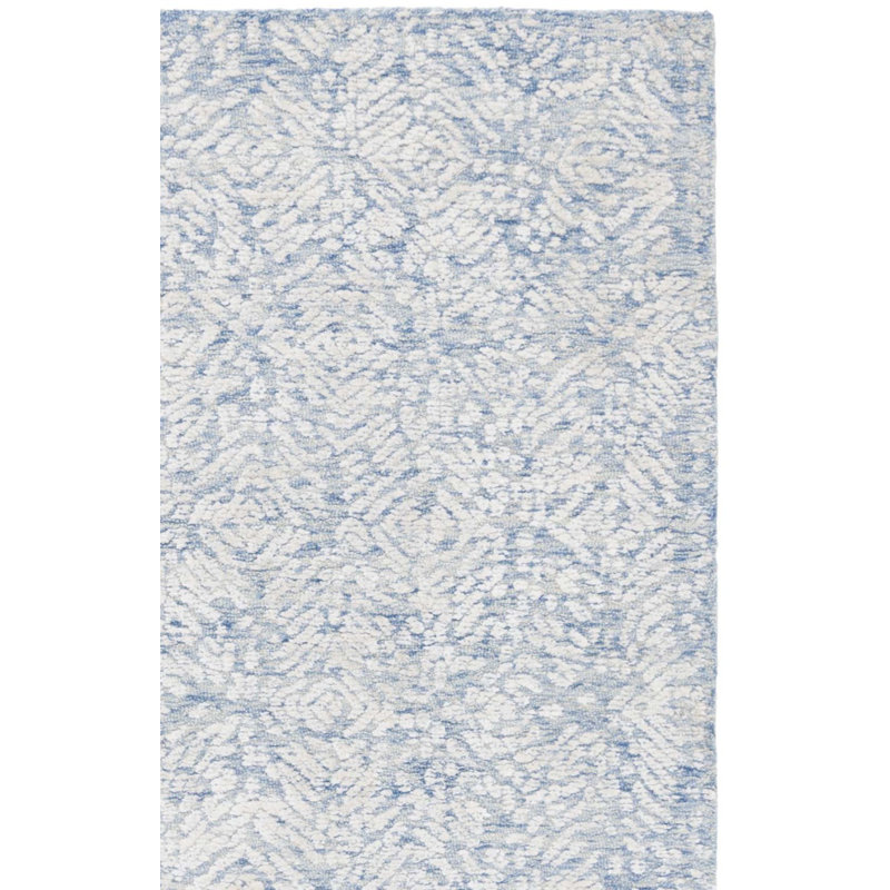 Tapis bleu / ivoire en laine / viscose / coton touffeté à la main à motif abstrait 620 Hofmann, Rectangle 5 pi x 8 pi
