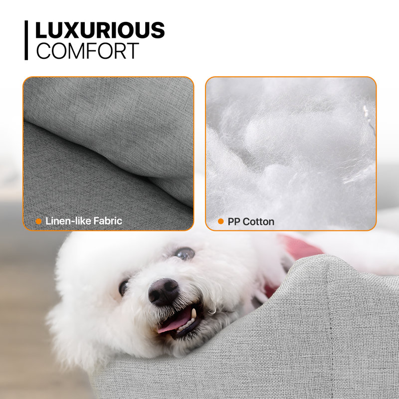 Large Light Gray Linen-Feel Rectangular Dog Bed with Raised Sides