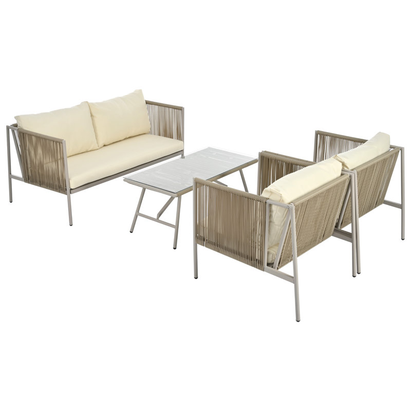 Burruss 4 - Person Garden Lounge Set with Cushions, Beige, Beige