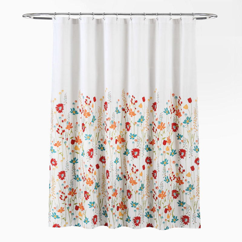 Turquoise and Tangerine Floral Polyester Shower Curtain 72" x 72"
