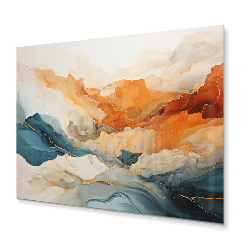 «Abstract Orange and Blue River Ink» sur, H 30 po x l 40 po