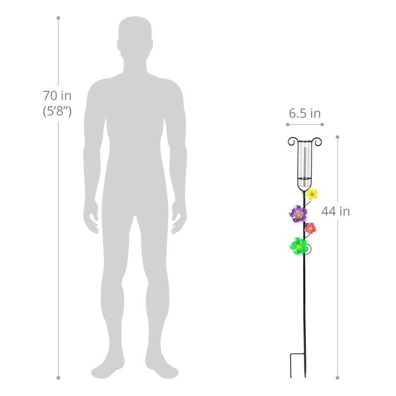 Multicolored Hand Painted Glass and Metal Rain Gauge Garden Stake