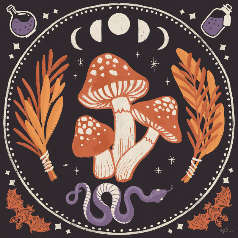 «Spooky Symbols III» par Janelle Penner - reproduction d'art sur toile tendue, H 36 po x l 36 po, Cadre flottant doré, Non