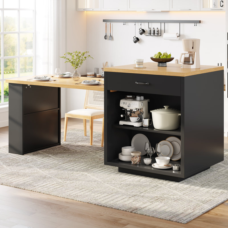 Wood Kitchen Island, Black