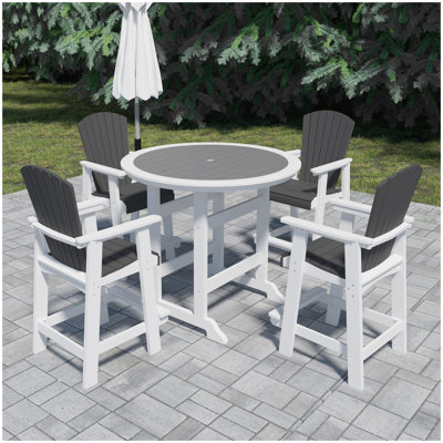 HDPE Patio Bar Table Set High Top Outdoor Table And Chairs Set Of 5 Bar Table & Stools Set With Tall Adirondack Chairs Set For 4