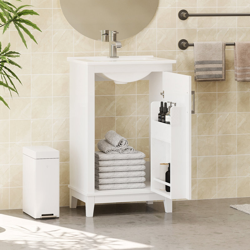 Petit meuble-lavabo moderne avec lavabo en céramique - rangement spacieux, porte à fermeture en douceur pour espaces compacts