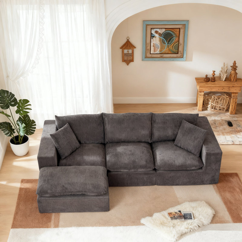 Modern Chenille Cloud Boneless Sectional Sofa, Dark Gray Chenille
