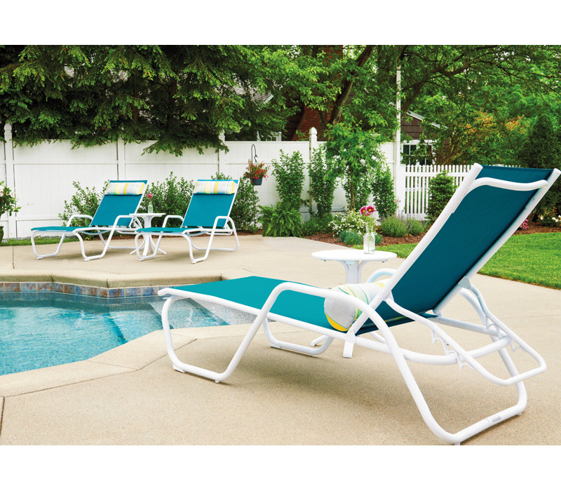 Outdoor Rust-Resistant Metal Chaise Lounge, White 6D Sunbrella®, Textured Graphite