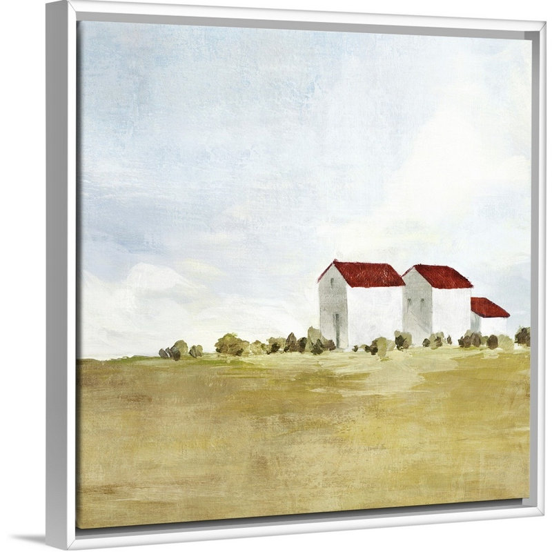Reproduction d’art sur toile « Red Farm House II » par Isabelle Z, H 38 po x l 38 po x P 1,75 po, Cadre blanc