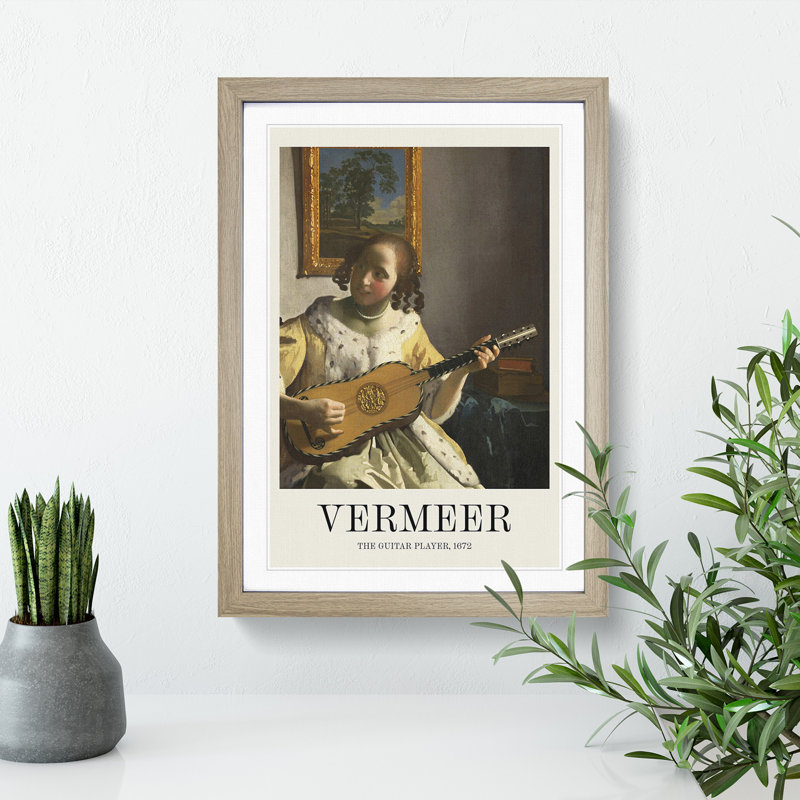 Girl Playing Instrument by Johannes Vermeer - Single Picture Frame Print, Oak Framed, 36cm H x 27cm W x 2cm D