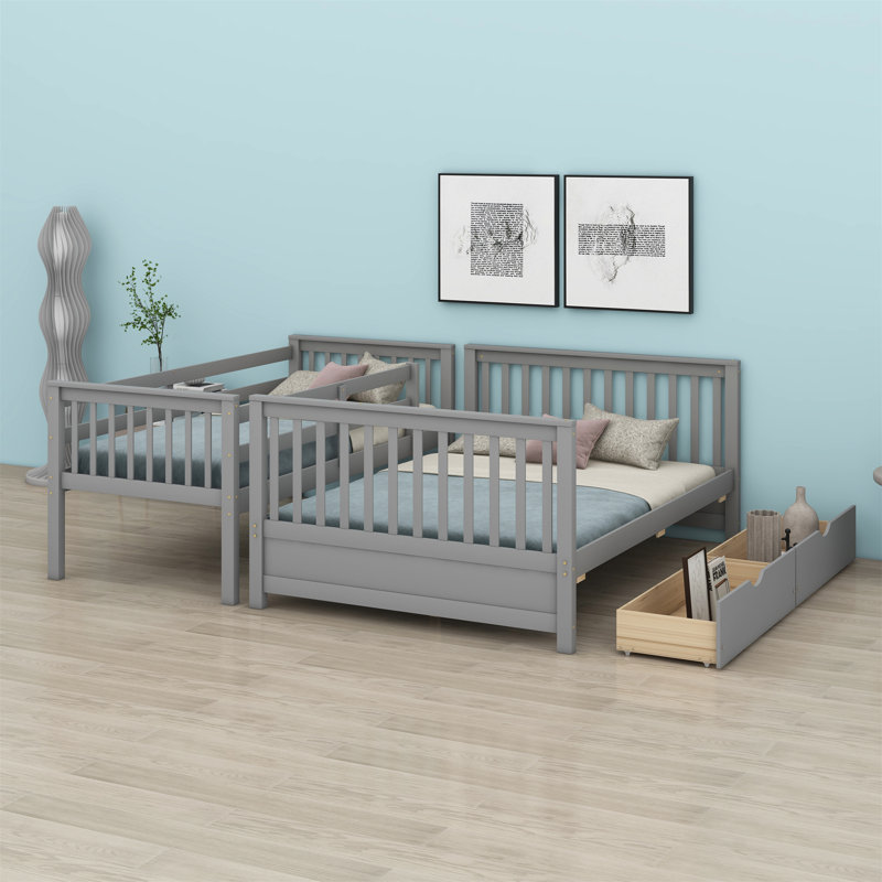 Lit superposé simple en bois massif Fortunate par Harriet Bee, gris