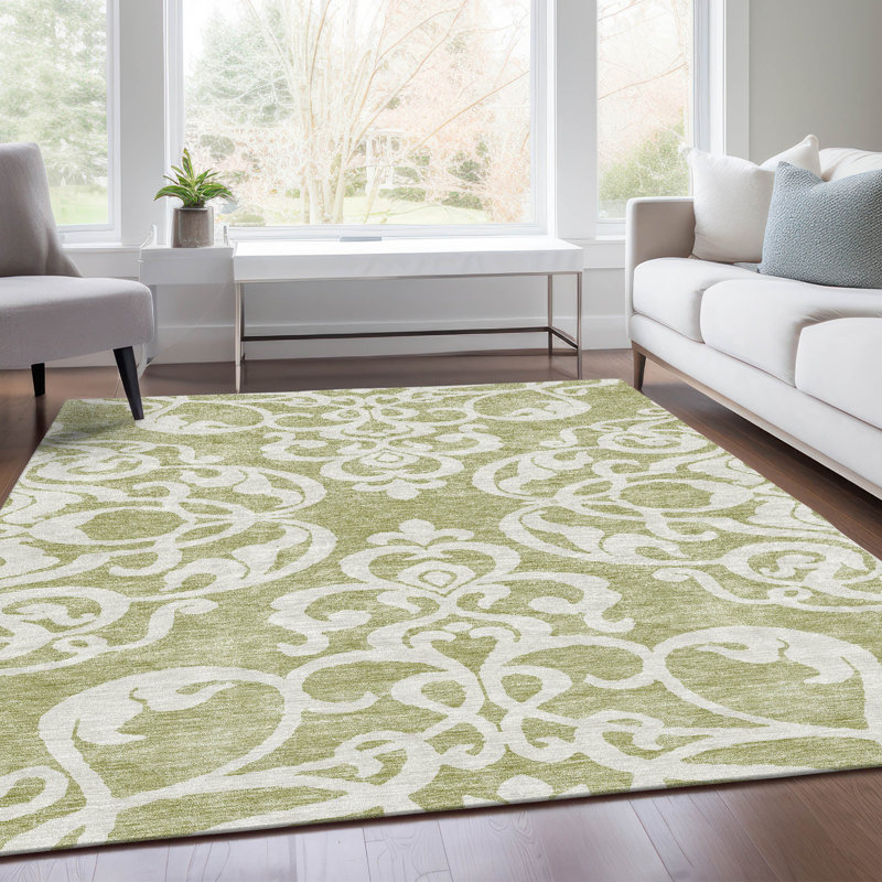 Premium Machine Washable Prisco Aloe Rug, Rectangle 10' x 14'
