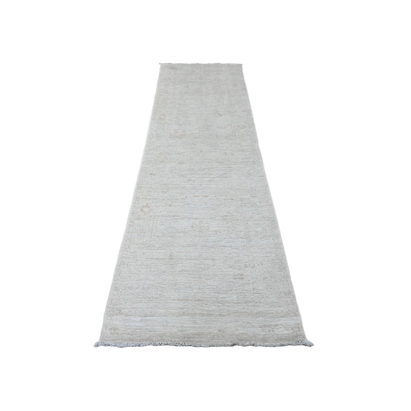 2'10"x9'7" White Afghan Angora Oushak Hand Knotted 100% Wool Runner Rug 338659AEA2244F7B9C89F4B73DCA6DE7