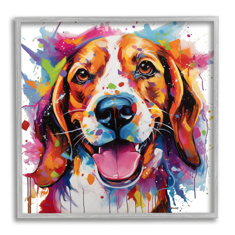 «Ba-349», impression «Happy Dog Modern Splash» encadrée sur bois par Marybeth Cunningham, H 12 po x l 12 po x P 1,5 po