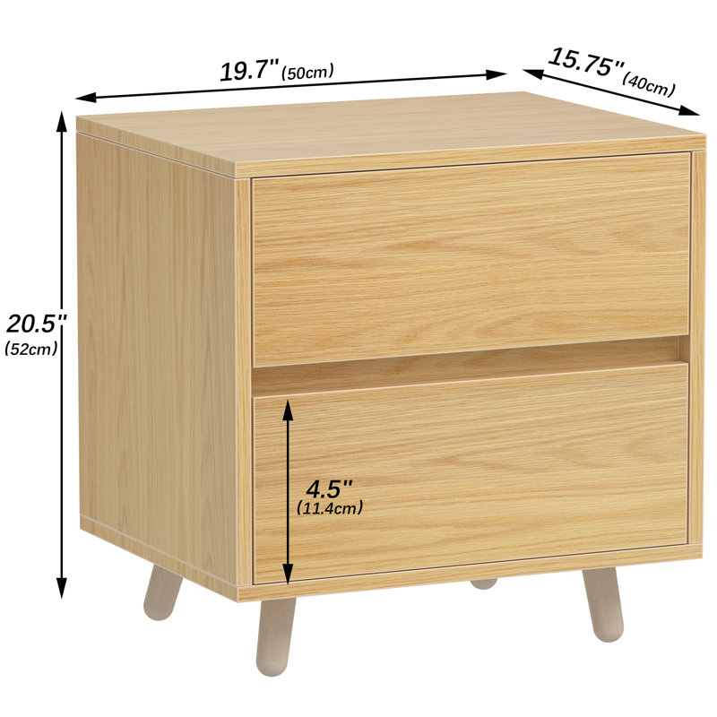 Modern Wood Two Drawer Nightstand,Vintage Bedside Table, Brown, Set of 2