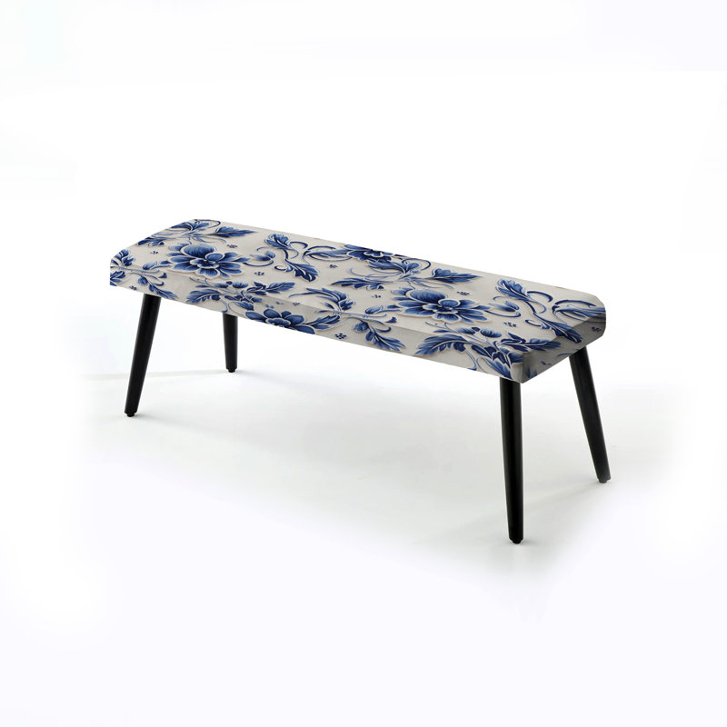 Banc rembourré floral noir Truong, Motif victorien cobalt
