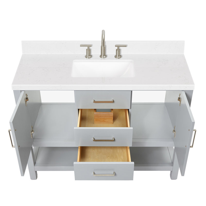 48.25'' Single Bathroom Vanity with Carrara Quartz Top, Gray